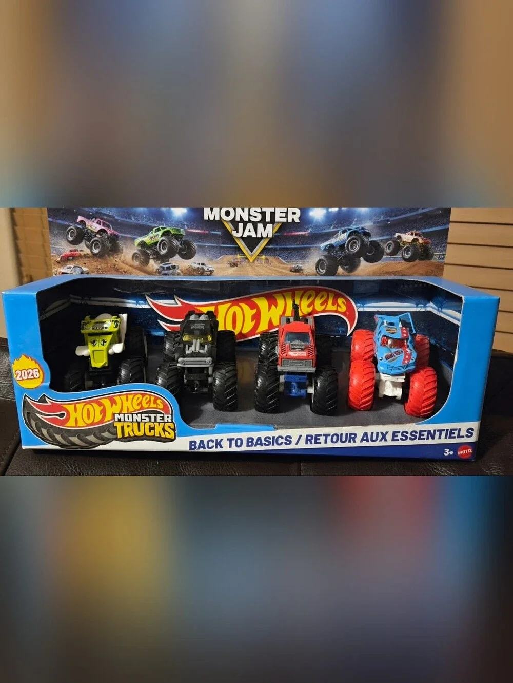 Hot Wheels Monster Trucks 4-Pack - Red, Black, Blue, Yellow